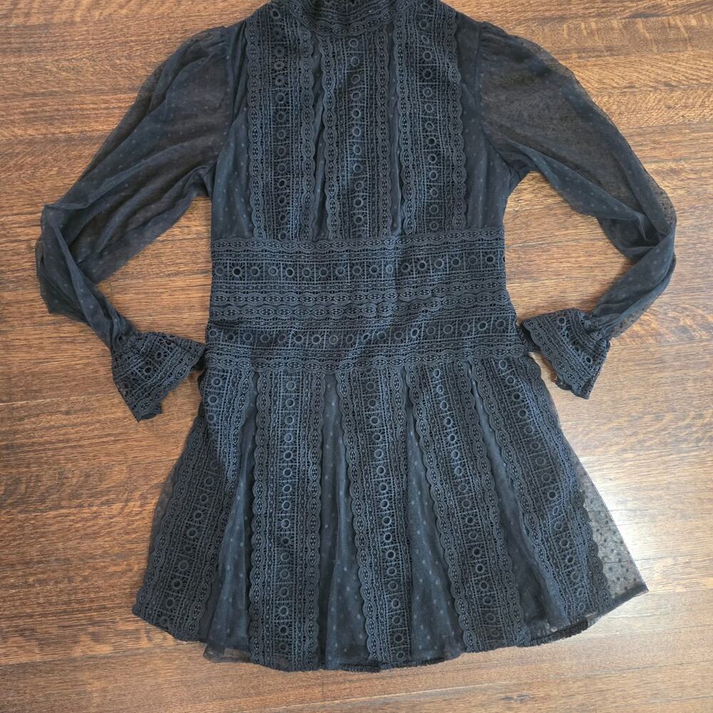 New York & Company Women’s Black Lace Long Sleeve Mini Dress